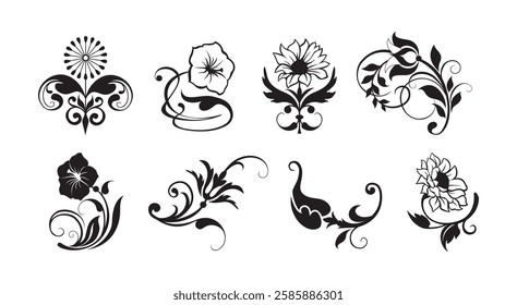 Floral swirl decorative ornament set vector