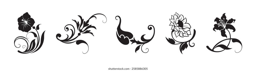 Floral swirl decorative ornament set vector