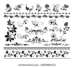 Floral swirl decorative ornament set vector