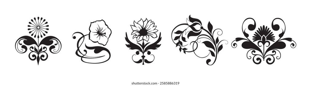 Floral swirl decorative ornament set vector