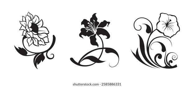 Floral swirl decorative ornament set vector