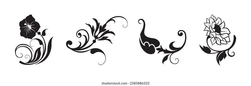 Floral swirl decorative ornament set vector