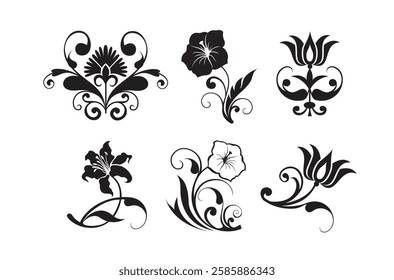 Floral swirl decorative ornament set vector