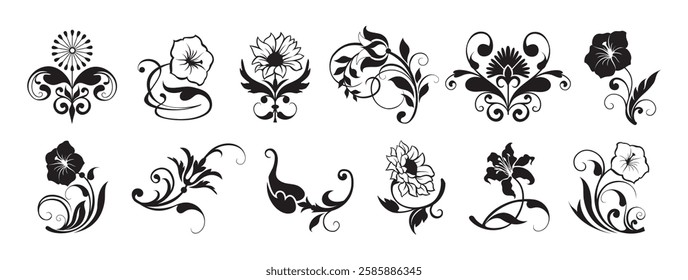 Floral swirl decorative ornament set vector