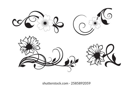 Floral swirl decorative ornament set vector