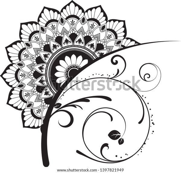 Download Floral Swirl Half Mandala Black White Stock Vector ...