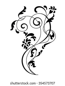 Floral and swirl ornament. Decorative element for your design. Black vector silhouette isolated on white background.