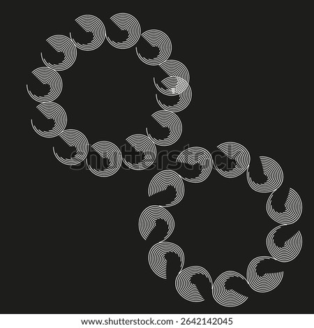 Floral swirl wreath. Black background contrast. Round curly elements. Vector curl ornament.