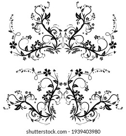 Floral swirls and ornate motifs with leaves and flowers. Design elements for page decoration cards, wedding, banner, frames. Vector illustration.
