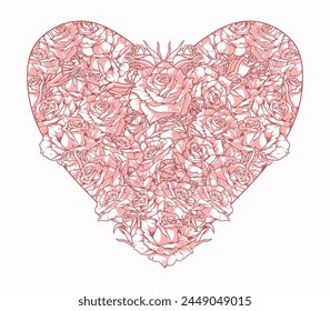 Floral symbol love sticker colorful from buds scarlet roses for gift packaging design for Valentine day 14th february vector illustration