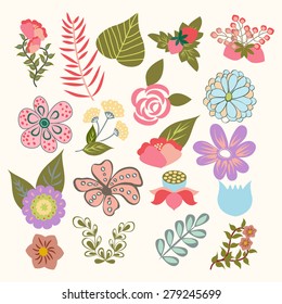 Floral Symbols  icon set Vector Flower Set - Illustration. Floral Symbols  icon set of lovely flowers in vintage-style