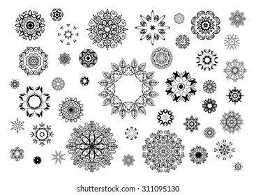 Floral symbols for the page decoration. Vector illustration. Isolated on the white background. Can be used for birthday card, wedding invitations, book page decoration.