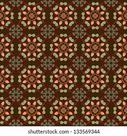 Floral symmetric seamless background. Vector illustration.