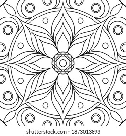 Floral symmetrical coloring antistress. Ethnic drawing, mandala. Linear vector pattern.