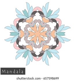 Floral symmetrical geometrical symbol. Vector flower mandala icon isolated on white. Oriental round colored pattern. Arabic, Indian, Moroccan, Spain, Turkish, Pakistan, Chinese decorative element.
