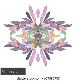 Floral symmetrical geometrical symbol. Vector flower mandala icon isolated on white. Oriental round colored pattern. Arabic, Indian, Moroccan, Spain, Turkish, Pakistan, Chinese decorative element.