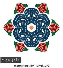 Floral symmetrical geometrical symbol. Vector flower mandala icon isolated on white. Oriental round colored pattern. 