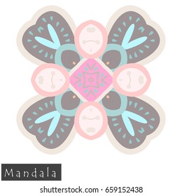 Floral symmetrical geometrical symbol. Vector flower mandala icon isolated on white. Oriental round colored pattern. 