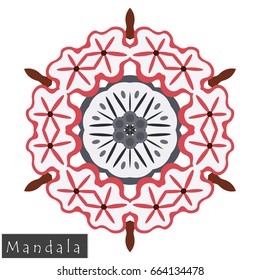 Floral symmetrical geometrical symbol. Vector flower mandala icon isolated on white. Oriental round colored pattern.