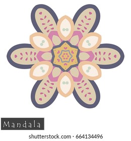 Floral symmetrical geometrical symbol. Vector flower mandala icon isolated on white. Oriental round colored pattern.