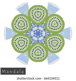 Floral symmetrical geometrical symbol. Vector flower mandala icon isolated on white. Oriental round colored pattern.