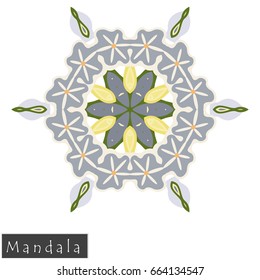 Floral symmetrical geometrical symbol. Vector flower mandala icon isolated on white. Oriental round colored pattern.