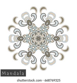 Floral symmetrical geometrical symbol. Vector flower mandala icon isolated on white. Oriental round colored pattern. Arabic, Indian, Moroccan, Spain, Turkish, Pakistan, Chinese decorative element.