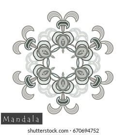 Floral symmetrical geometrical symbol. Vector flower mandala icon isolated on white. Oriental round colored pattern. Arabic, Indian, Moroccan, Spain, Turkish, Pakistan, Chinese decorative element.