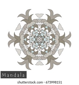 Floral symmetrical geometrical symbol. Vector flower mandala icon isolated on white. Oriental round colored pattern. Arabic, Indian, Moroccan, Spain, Turkish, Pakistan, Chinese decorative element.