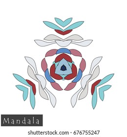 Floral symmetrical geometrical symbol. Vector flower mandala icon isolated on white. Oriental round colored pattern. Arabic, Indian, Moroccan, Spain, Turkish, Pakistan, Chinese decorative element.