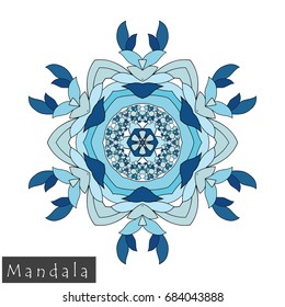 Floral symmetrical geometrical symbol. Vector flower mandala icon isolated on white. Oriental round colored pattern. Arabic, Indian, Moroccan, Spain, Turkish, Pakistan, Chinese decorative element.