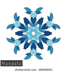 Floral symmetrical geometrical symbol. Vector flower mandala icon isolated on white. Oriental round colored pattern. Arabic, Indian, Moroccan, Spain, Turkish, Pakistan, Chinese decorative element.