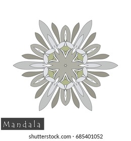 Floral symmetrical geometrical symbol. Vector flower mandala icon isolated on white. Oriental round colored pattern. Arabic, Indian, Moroccan, Spain, Turkish, Pakistan, Chinese decorative element.