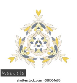 Floral symmetrical geometrical symbol. Vector flower mandala icon isolated on white. Oriental round colored pattern. Arabic, Indian, Moroccan, Spain, Turkish, Pakistan, Chinese decorative element.
