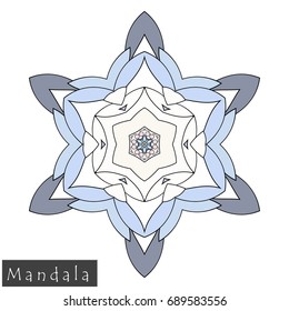 Floral symmetrical geometrical symbol. Vector flower mandala icon isolated on white. Oriental round colored pattern. Arabic, Indian, Moroccan, Spain, Turkish, Pakistan, Chinese decorative element.