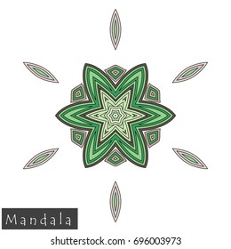 Floral symmetrical geometrical symbol. Vector flower mandala icon isolated on white. Oriental round colored pattern. Arabic, Indian, Moroccan, Spain, Turkish, Pakistan, Chinese decorative element.