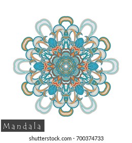 Floral symmetrical geometrical symbol. Vector flower mandala icon isolated on white. Oriental round colored pattern. 