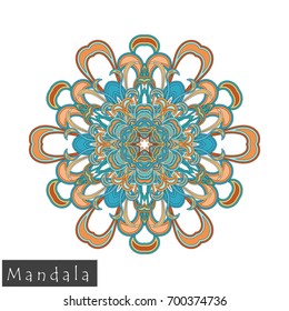Floral symmetrical geometrical symbol. Vector flower mandala icon isolated on white. Oriental round colored pattern.
