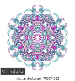 Floral symmetrical geometrical symbol. Vector flower mandala icon isolated on white. Oriental round colored pattern. 