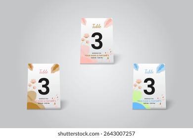 Floral Table Number 3 Card Mockup – Elegant Printable Design for Wedding or Event Decoration