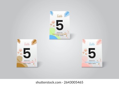 Floral Table Number 5 Card Mockup, Wedding or Party Decoration Design