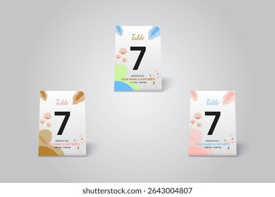 Floral Table Number 7 Card Mockup – Colorful Wedding or Party Decoration Design