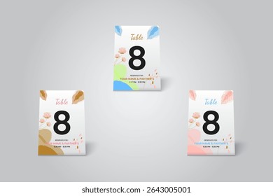 Floral Table Number 8 Card Mockup – Colorful Wedding or Party Decoration Design