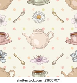 Floral tea cute seamless pattern