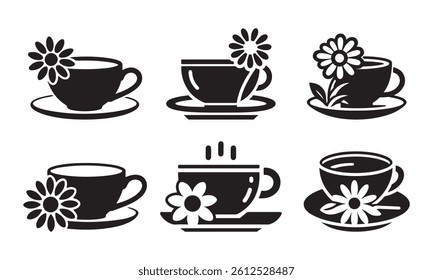  Floral Tea Icons bundle Silhouette