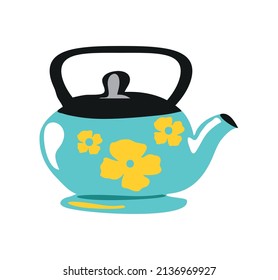 floral tea pot icon flat