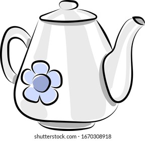 Floral tea pot, illustration, vector on white background.