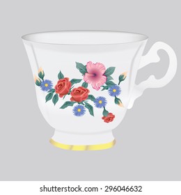 Floral Teacup Design Isolated Vector Illustration