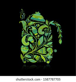 Floral teapot design. Vector illustration