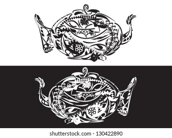 Floral teapot in white and black colors